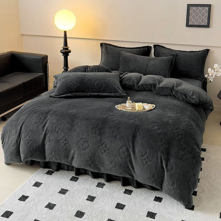 Full 4-Piece MonoFloral Duvet Cover Bedding Set