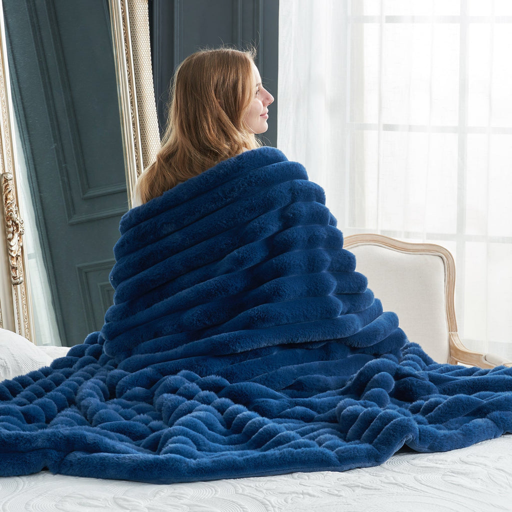 Striped Faux Fur Throw