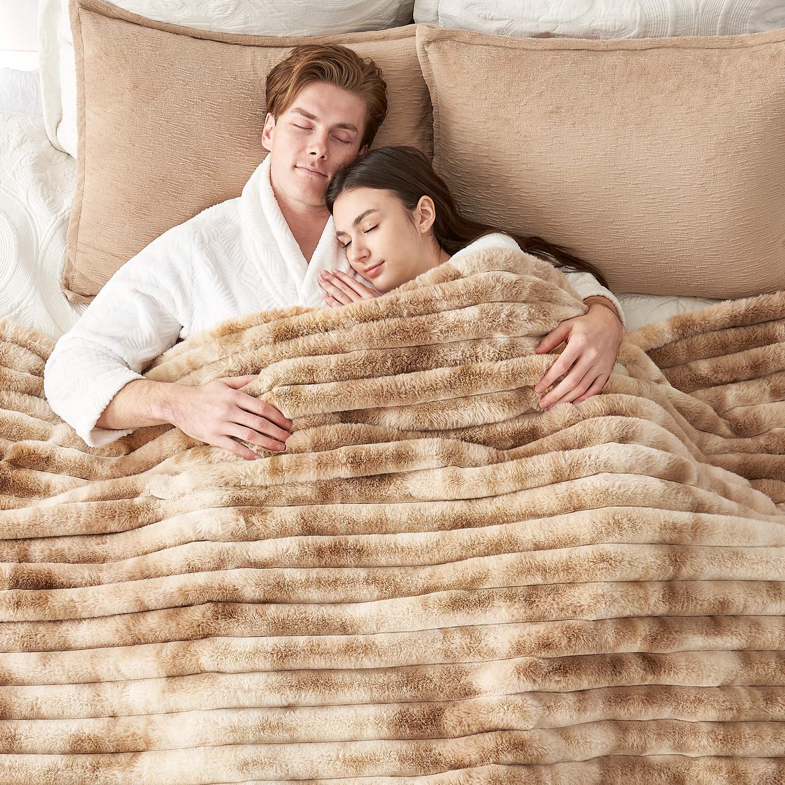 Striped Faux Fur Throw