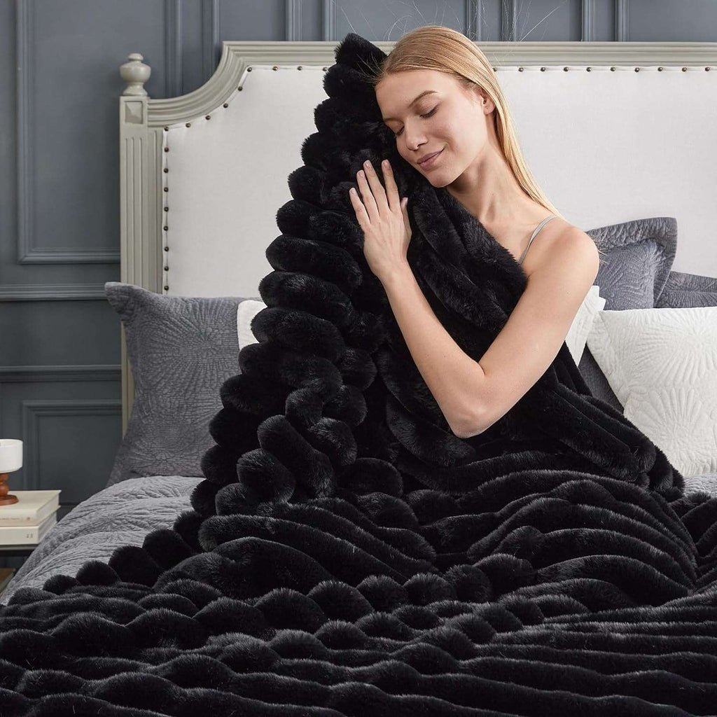 Striped Faux Fur Throw