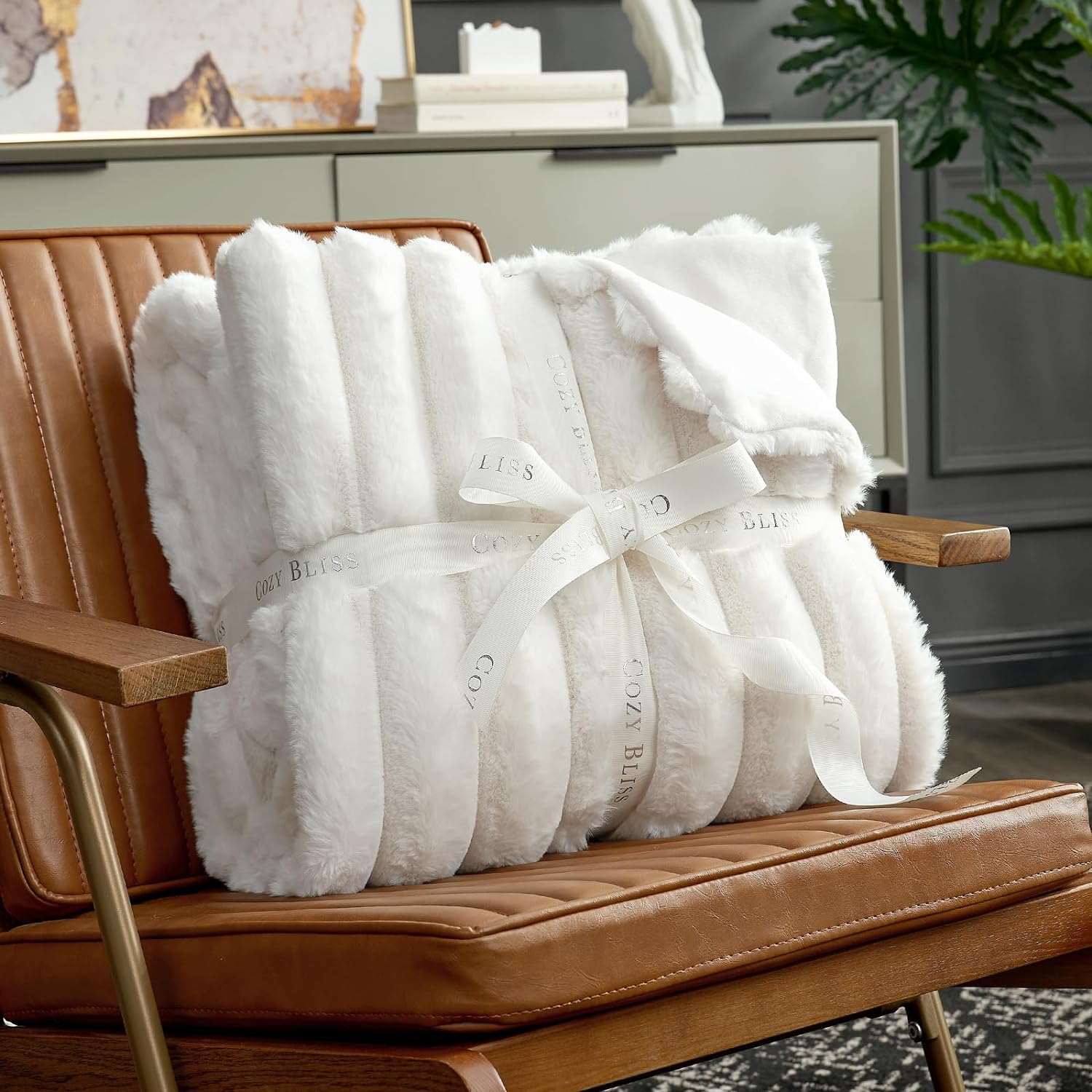 Striped Faux Fur Throw