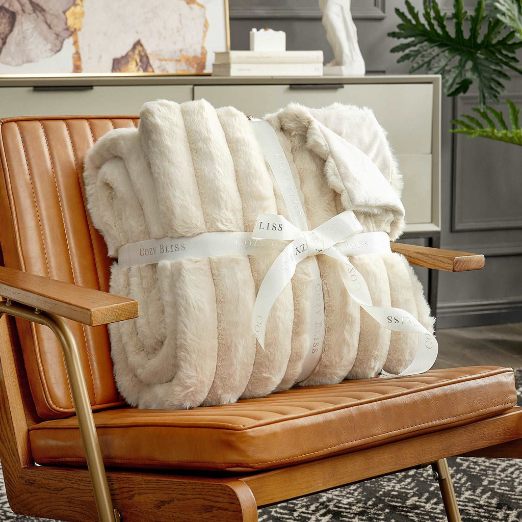 Striped Faux Fur Throw