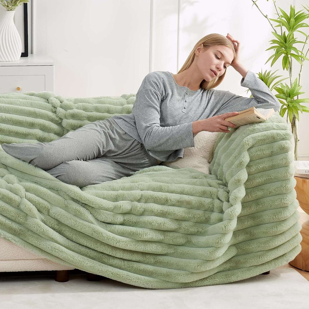 Striped Faux Fur Throw