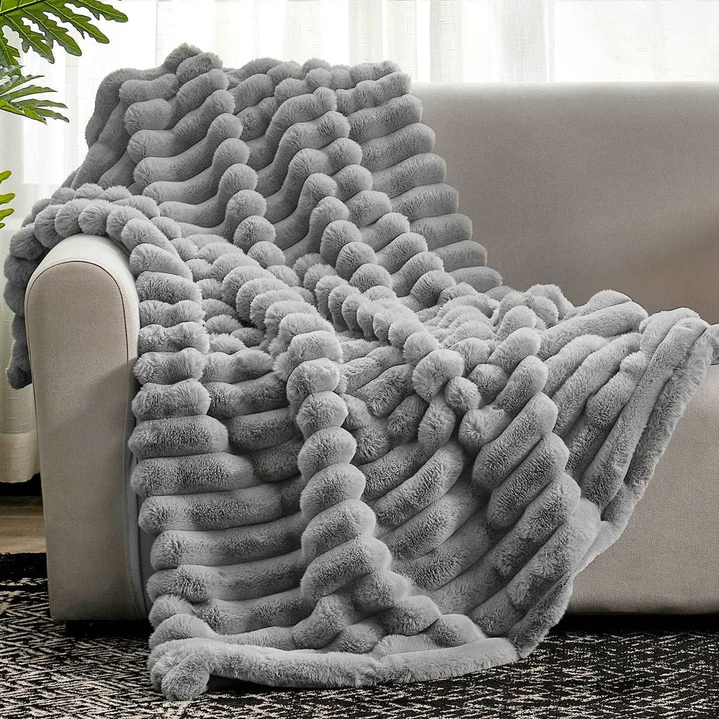 Striped Faux Fur Throw
