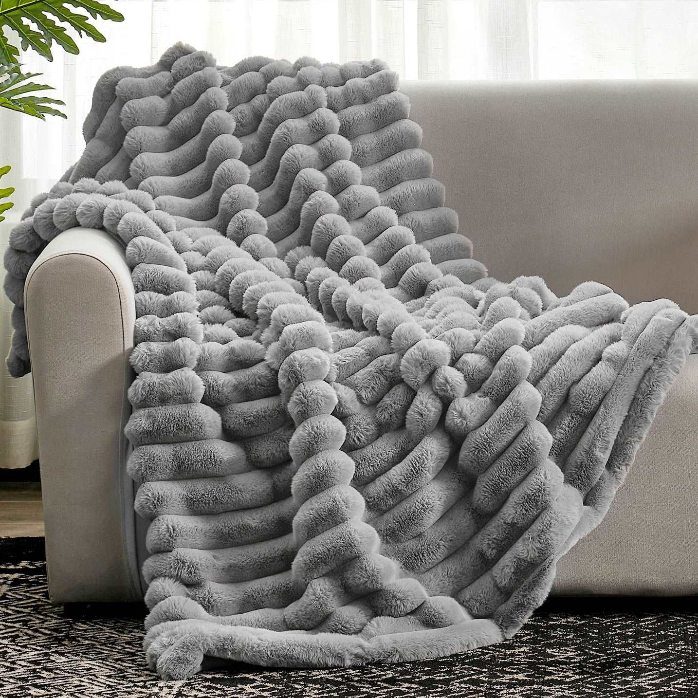Striped Faux Fur Throw