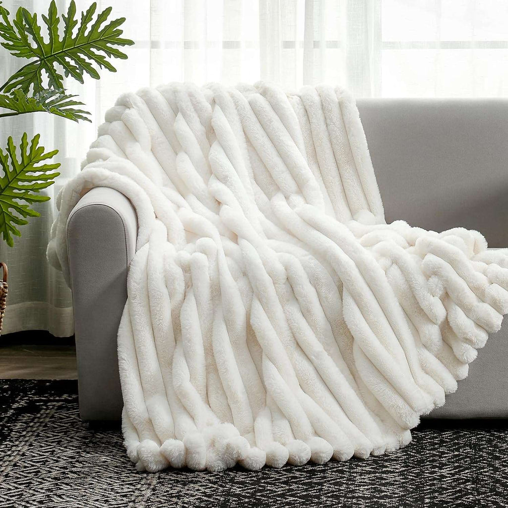 Striped Faux Fur Throw