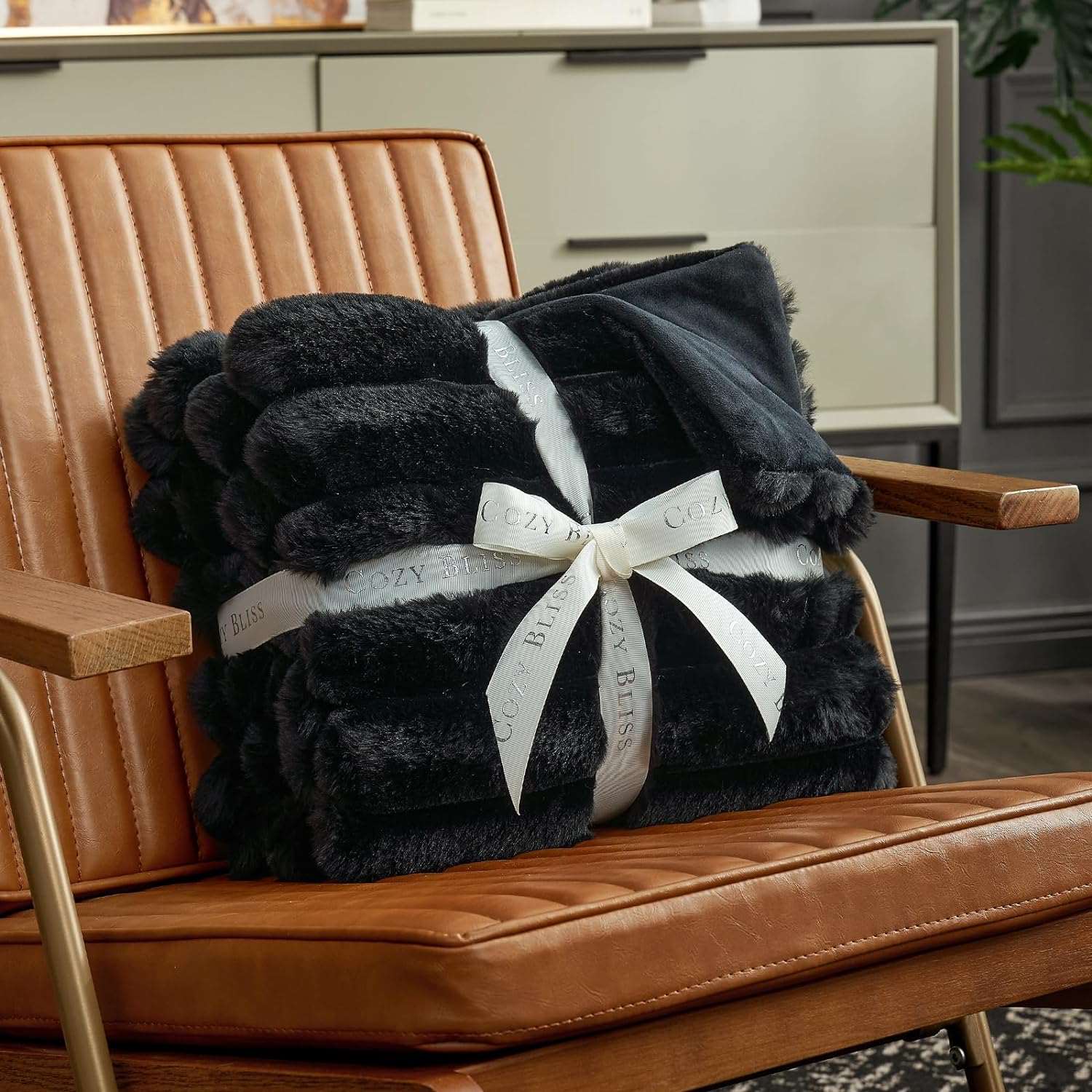 Striped Faux Fur Throw
