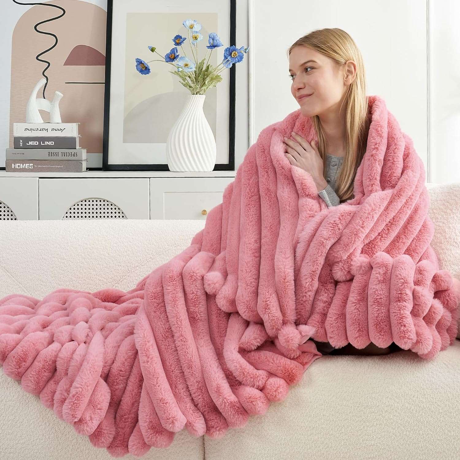 Striped Faux Fur Throw