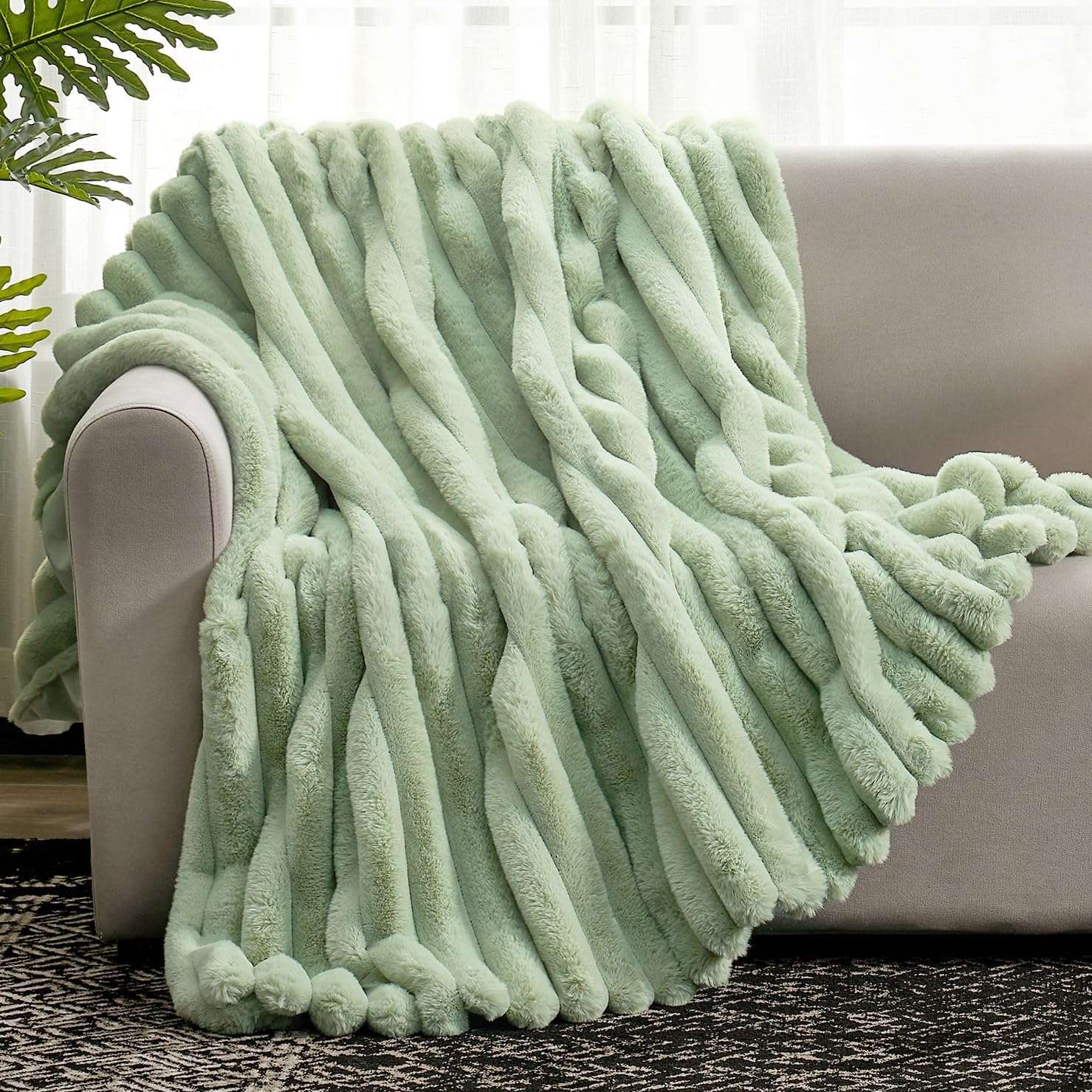 Striped Faux Fur Throw