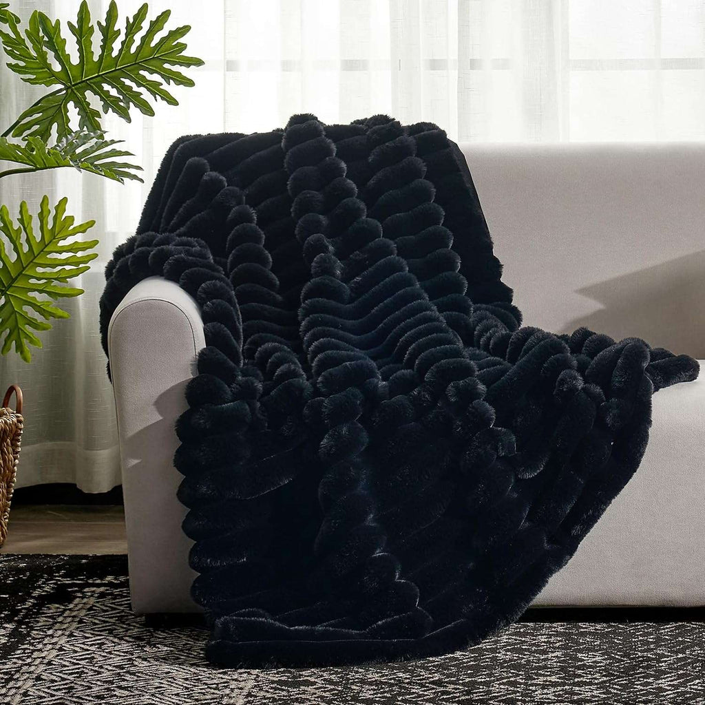 Striped Faux Fur Throw