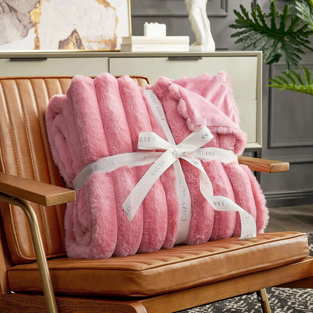 Striped Faux Fur Throw