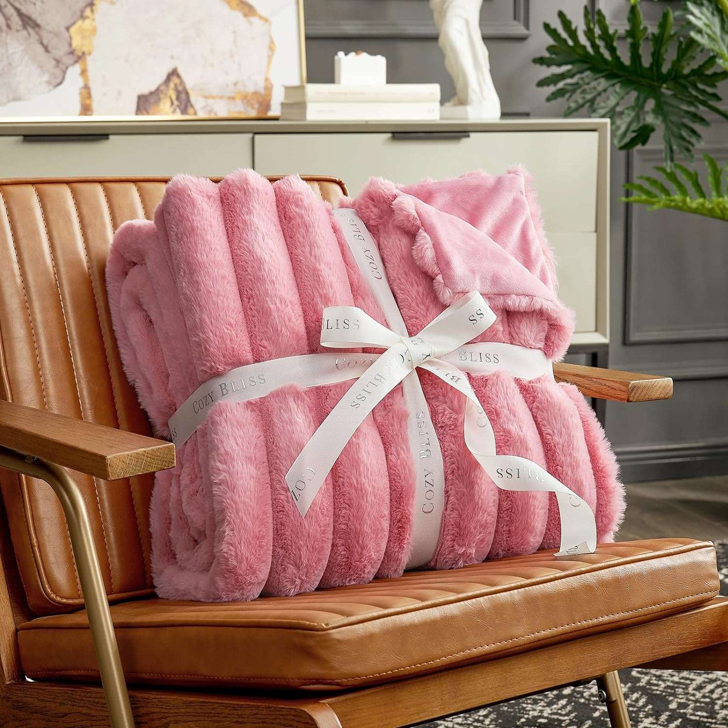 Striped Faux Fur Throw