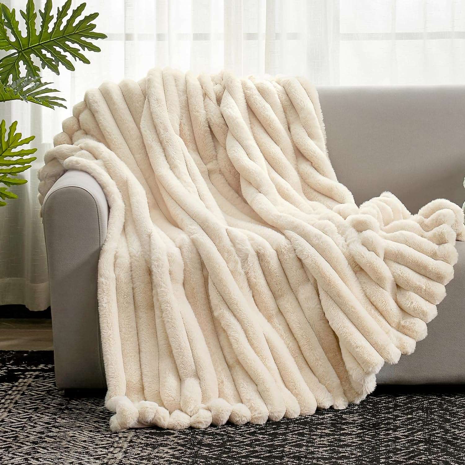 Striped Faux Fur Throw