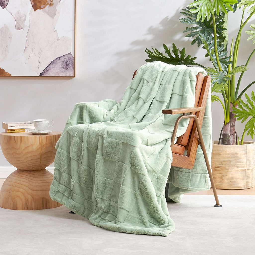 Checkerboard Faux Fur Throw