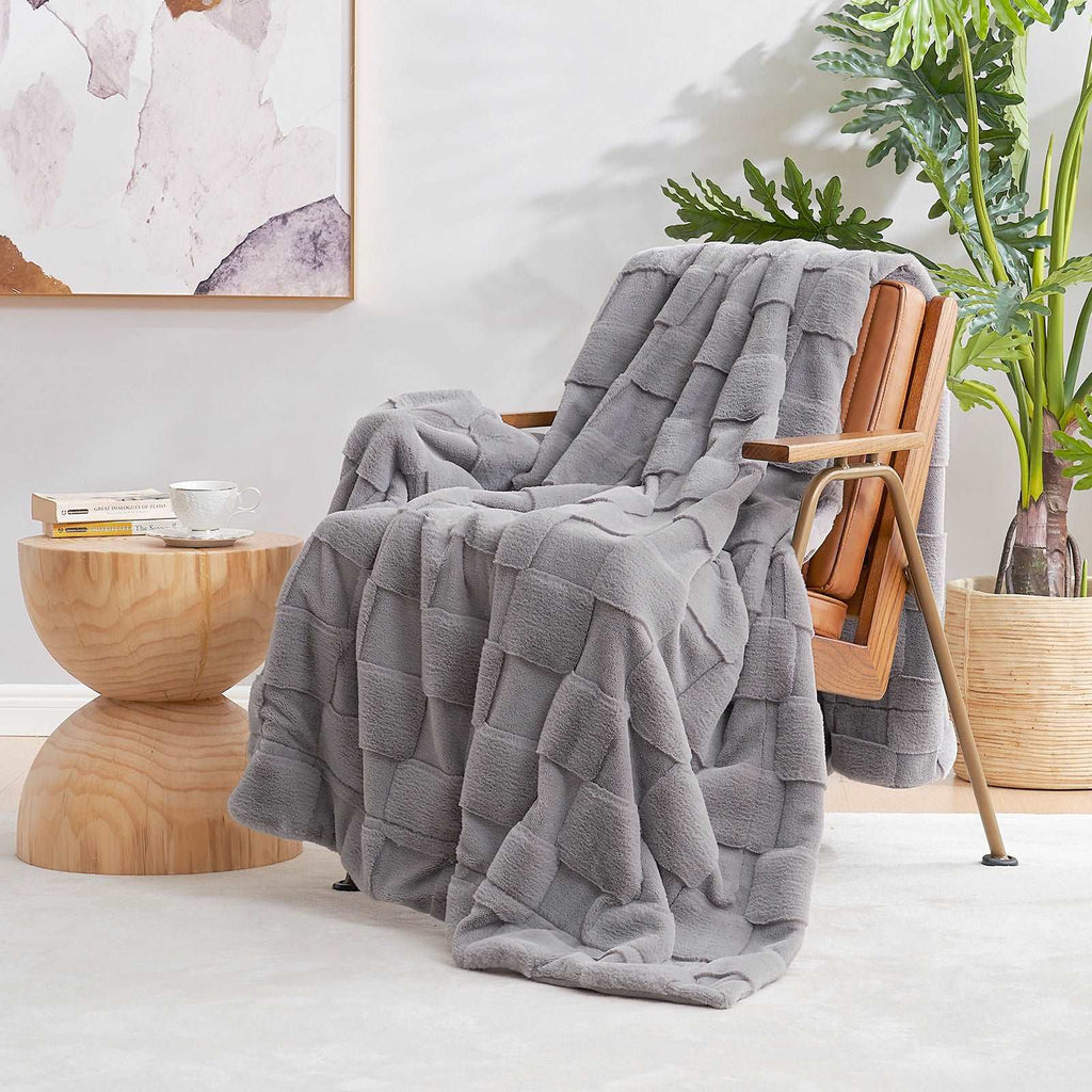 Checkerboard Faux Fur Throw