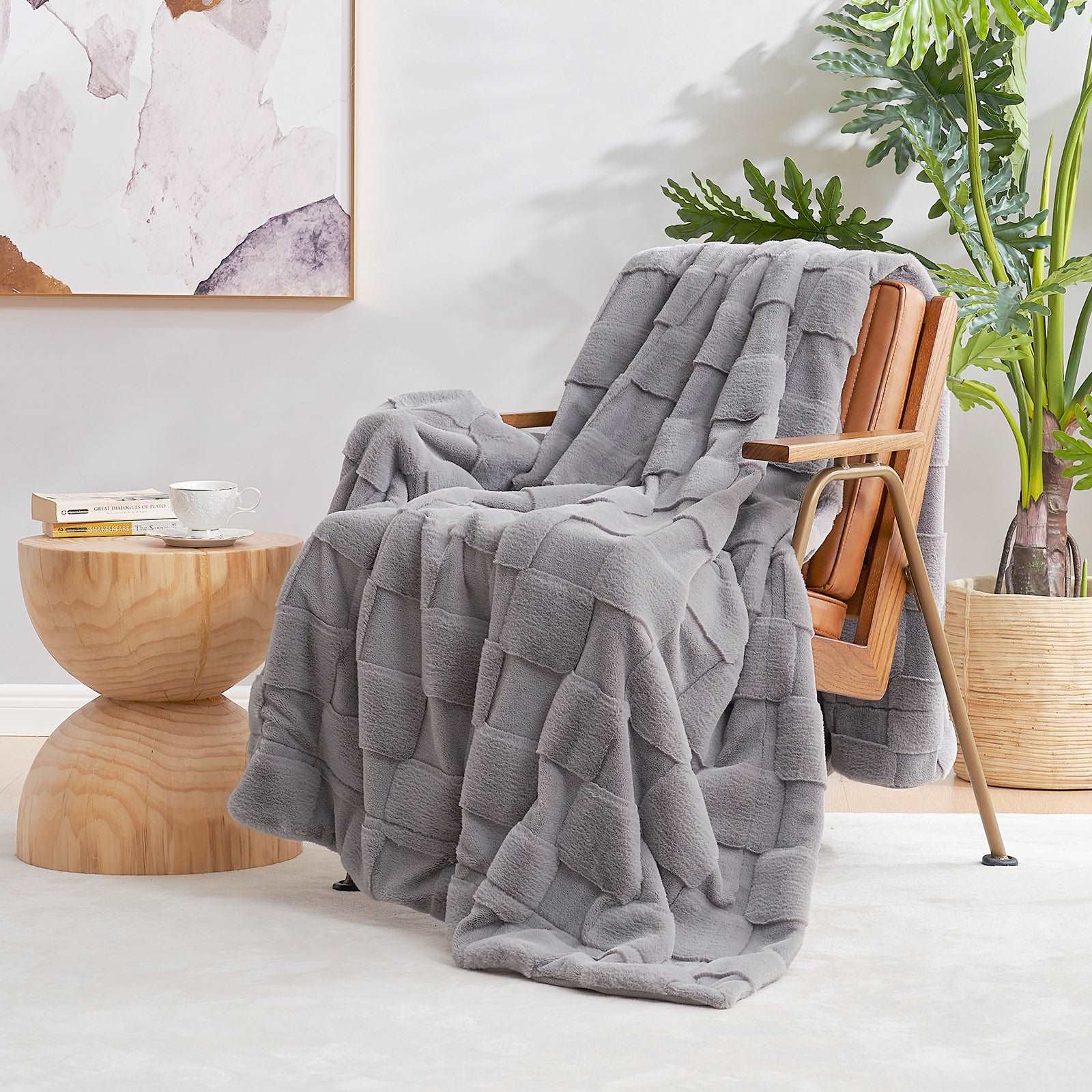 Checkerboard Faux Fur Throw