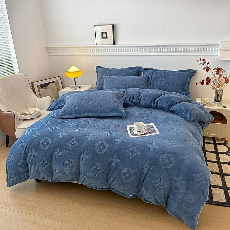 Full 4-Piece MonoFloral Duvet Cover Bedding Set