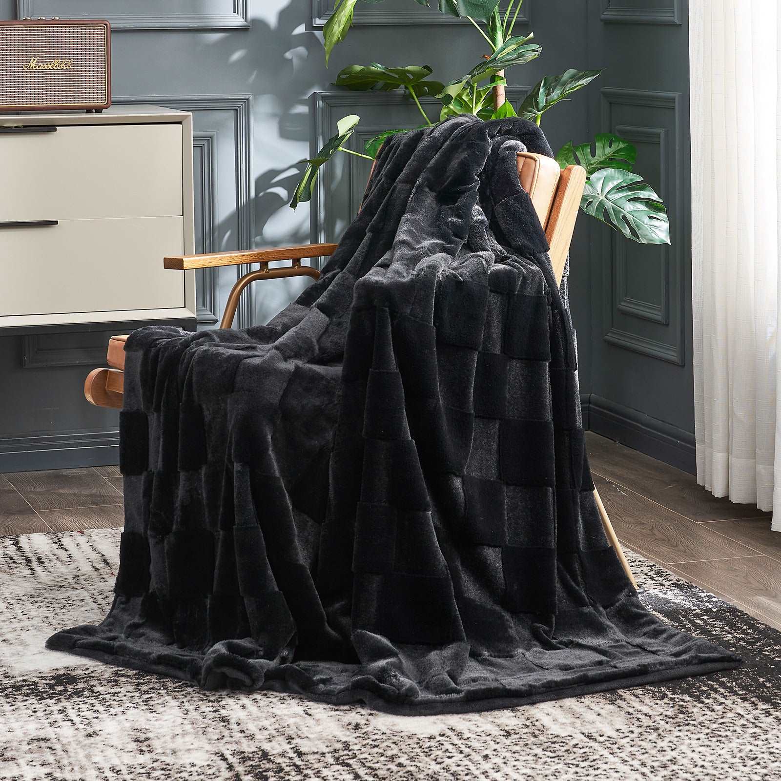 Checkerboard Faux Fur Throw