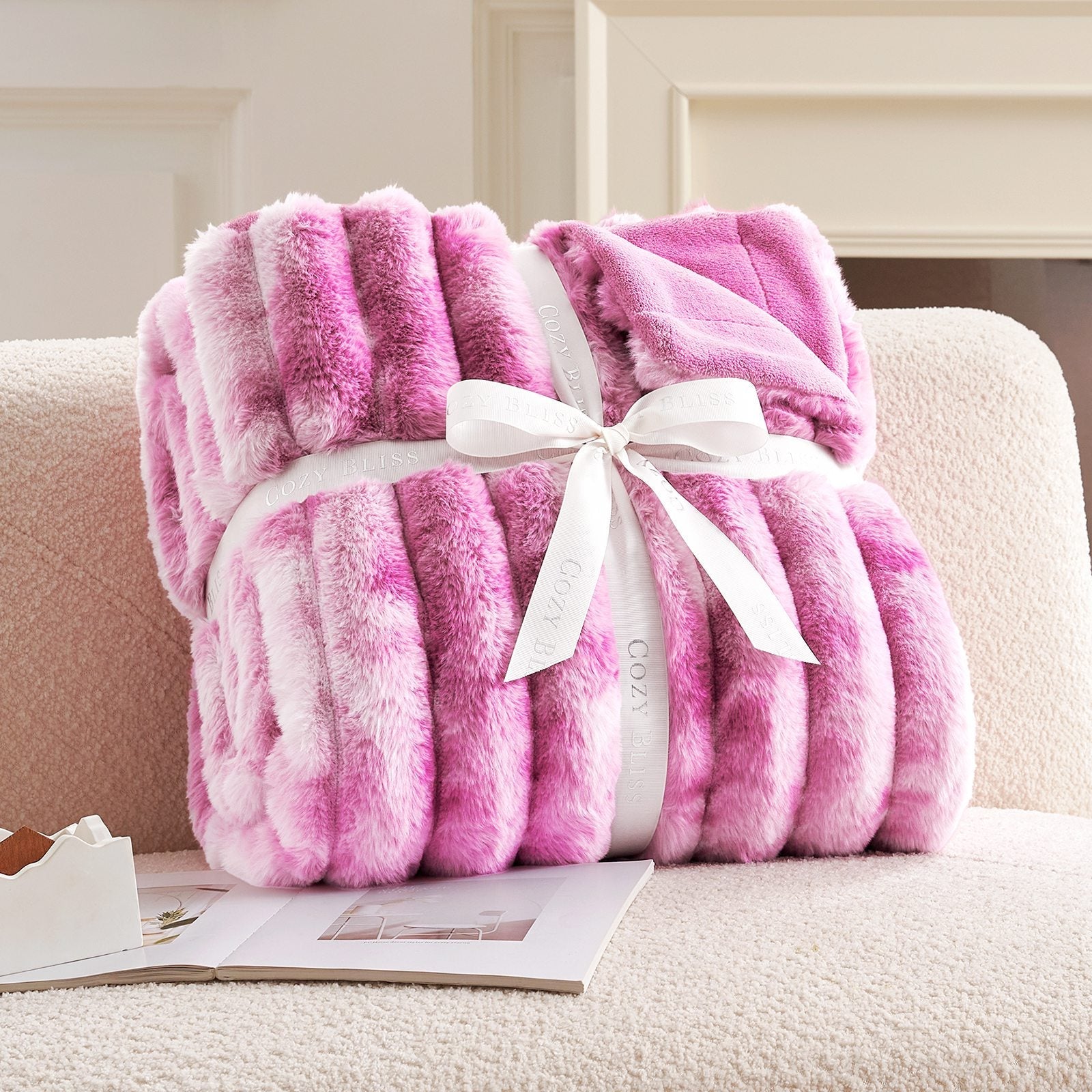 Striped Faux Fur Throw