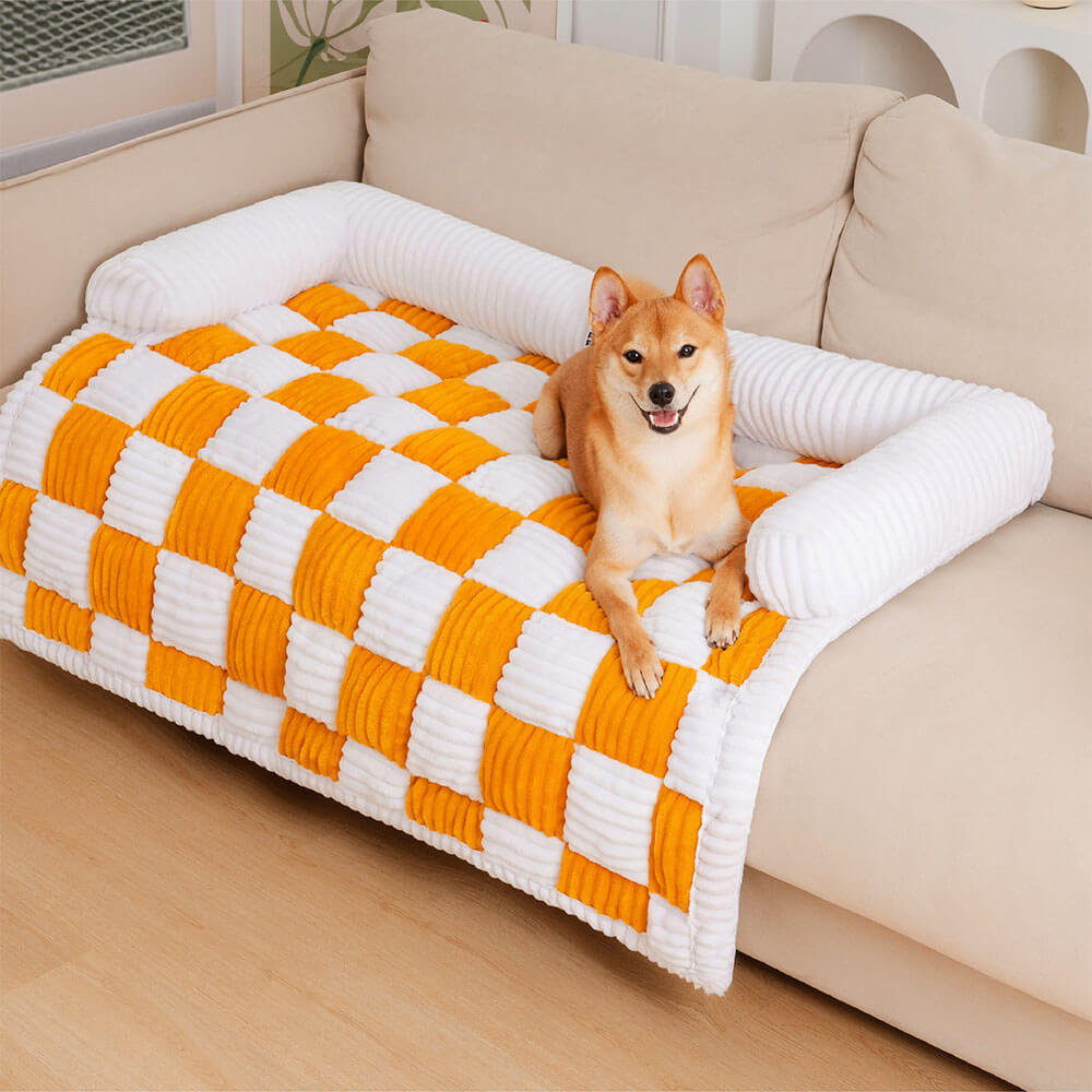 Cream Grid Couch Cover