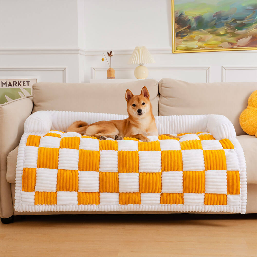Cream Grid Couch Cover Main image