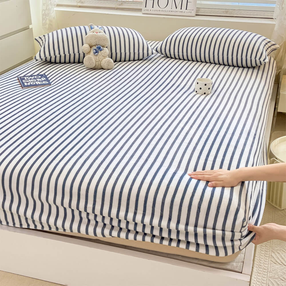 Striped Milk Velvet Fitted Sheet