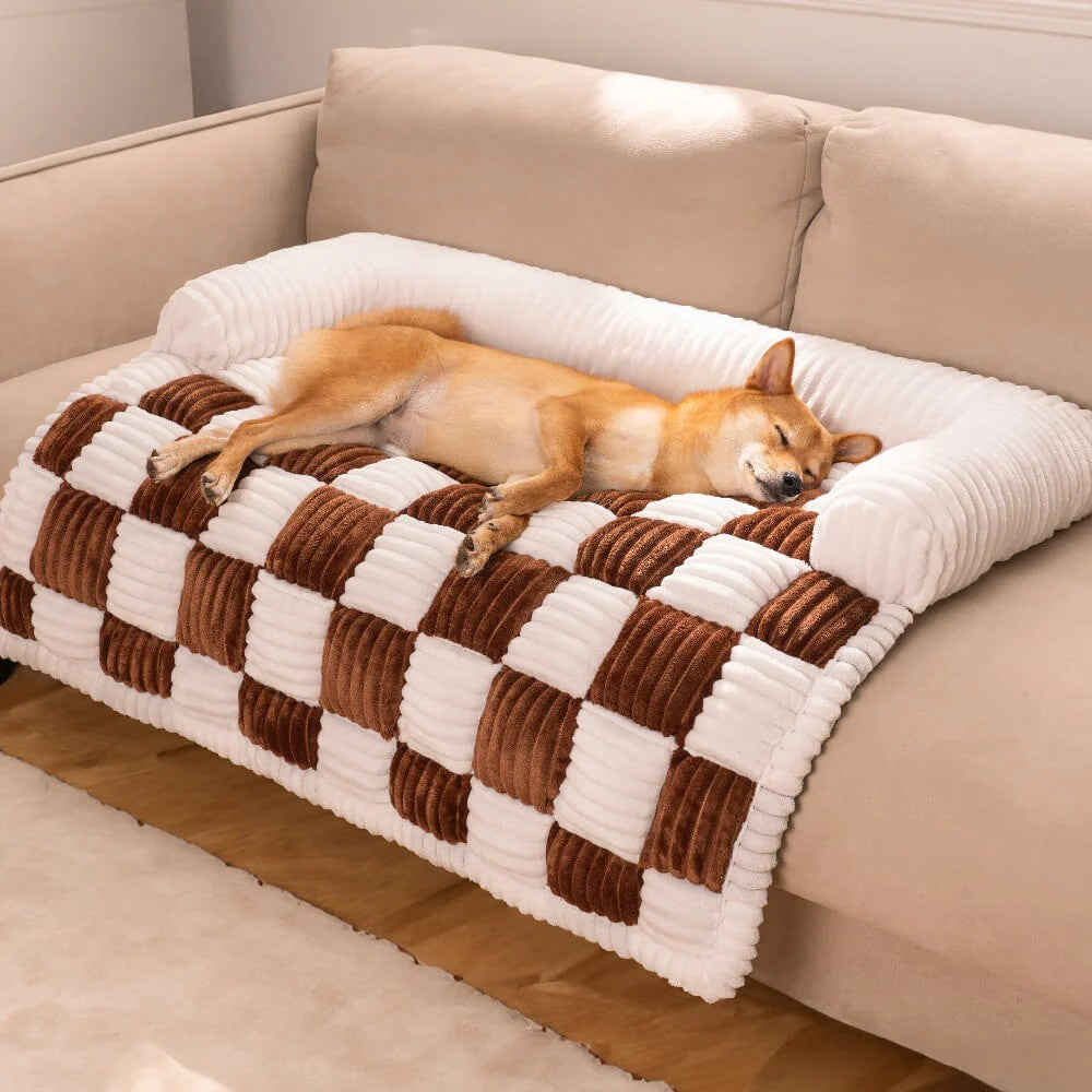 Cream Grid Couch Cover