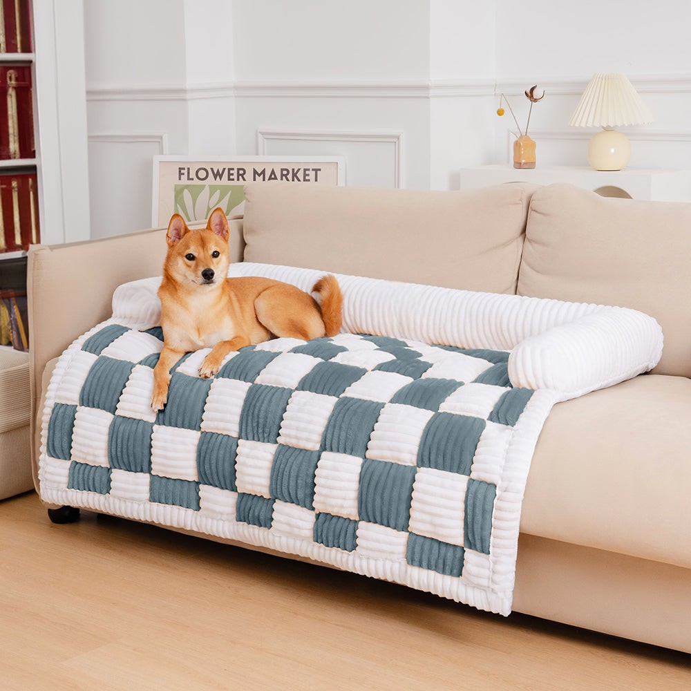 Cream Grid Couch Cover Secondary image
